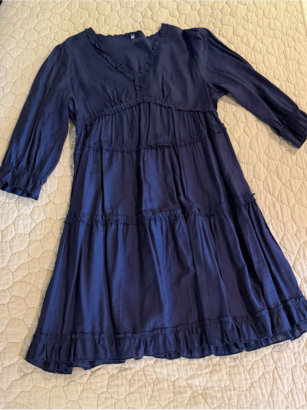 Womans Navy Blue Tiered Ruffle Dress